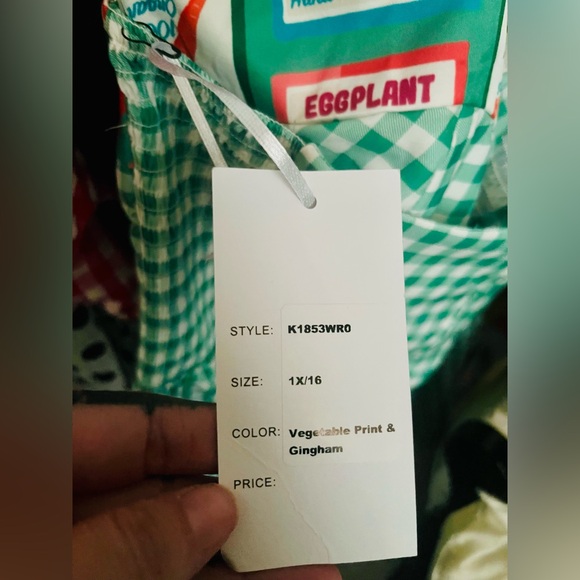 Unique Vintage Green & White Vegetable Gingham Romper, 1x, NWT! - Picture 12 of 15